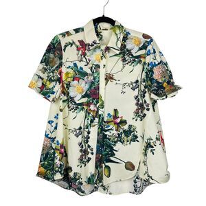 Adam Lippes Shirt Womens 6 Medium White Floral Print Short Sleeve Button Up Top
